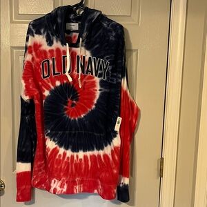 Old Navy Men’s Spiral Tie-Dye Hoodie - Red, White, and Blue XL NWT